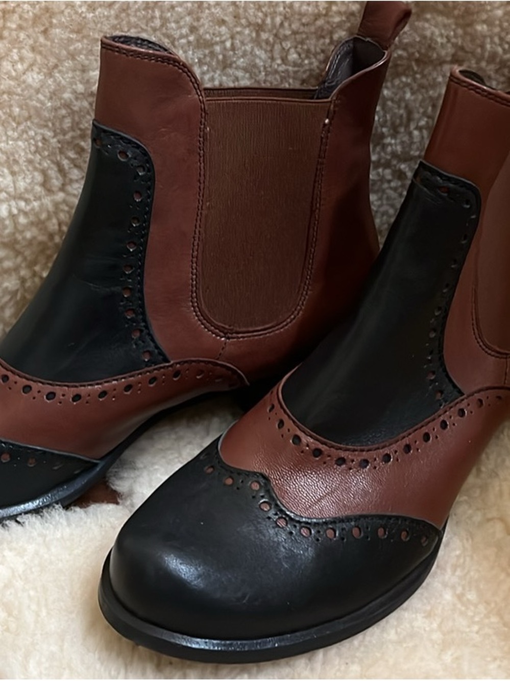 Classic Two-Tone Brown and Black Women's Chelsea Boots